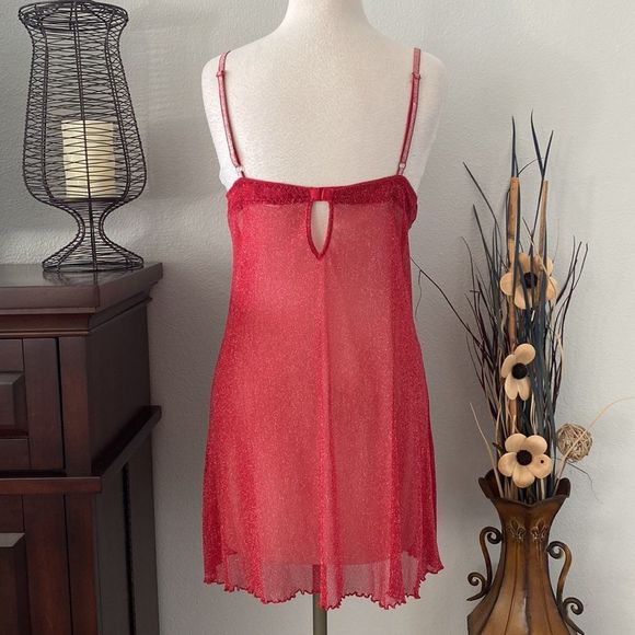Cinema Etoile Red Shimmer Sheer Chemise Slip Size Medium - Picture 2 of 13